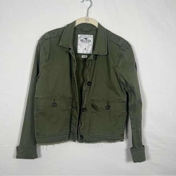 American Eagle‎ Olive Cropped Utility Army Button Down Casual Jacket Size M - Picture 1 of 6
